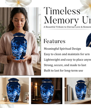 Personalized Adult Cremation Urn for Ashes, Blue Lightning Wolf Memorial Urn, Custom Wolf Howling at Moon Urn