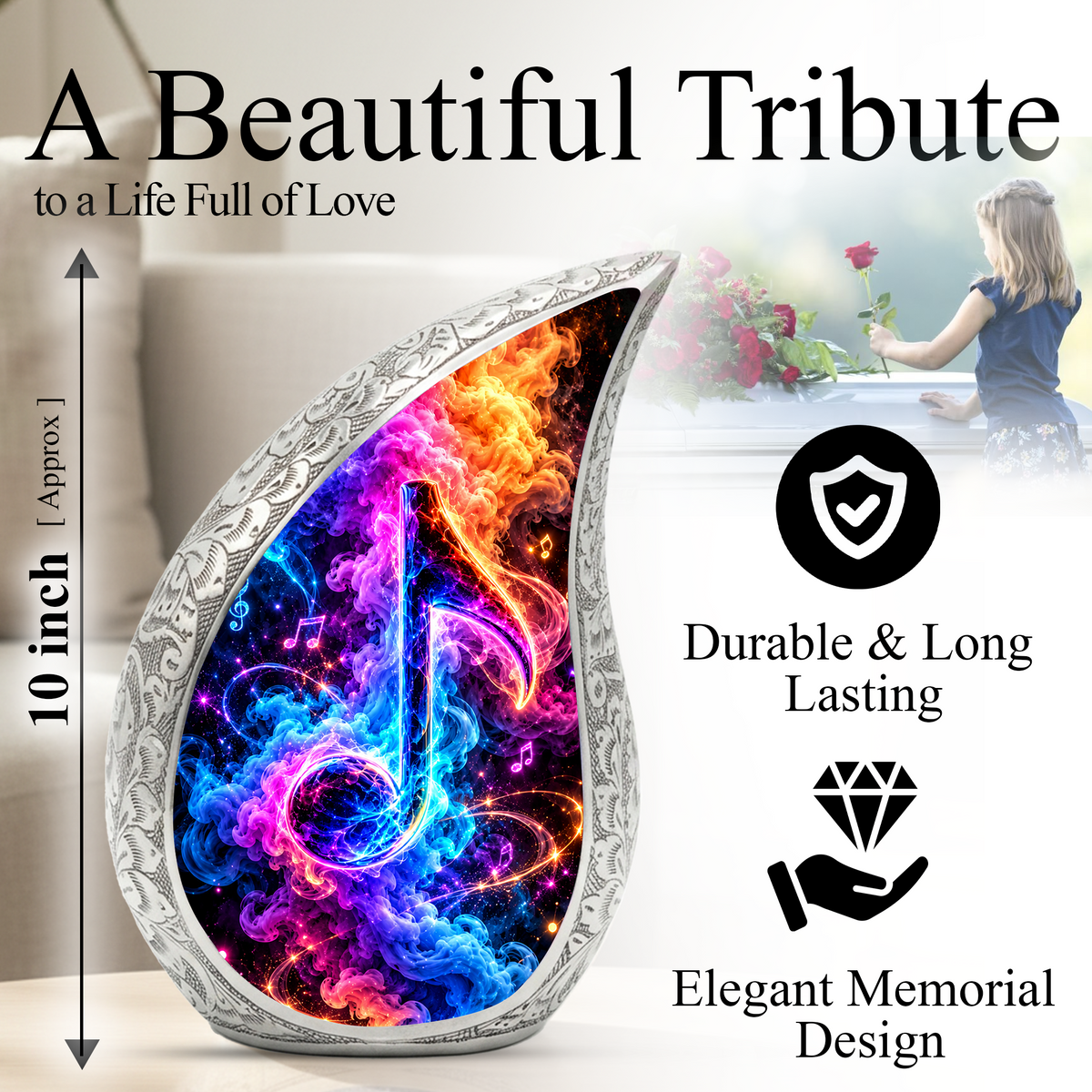 Musical Note Cremation Urn for Ashes, Colorful Music Lover Memorial Urn