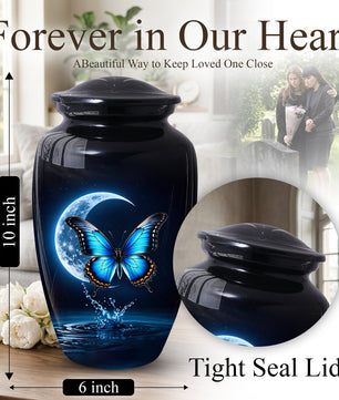 Blue Butterfly Urn for Mom with Moon | Butterfly Cremation  Large Urn for Ashes
