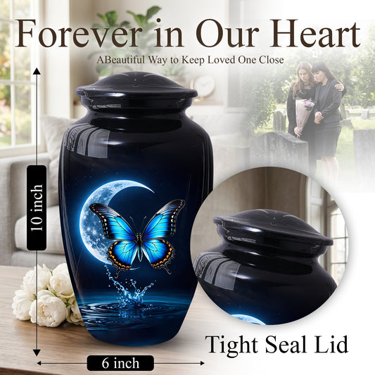 Blue Butterfly Urn for Mom with Moon | Butterfly Cremation  Large Urn for Ashes
