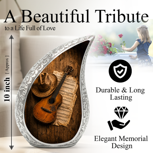 Guitar Urn for Human Ashes | Rock Music Adult Cremation Urn | Guitar Memorial Urn for Adult Ashes