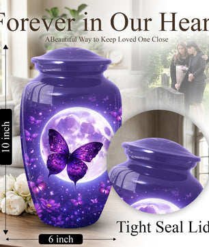 Purple Moon Butterfly Large  Urn for Mom | Butterfly Cremation Urn for Ashes