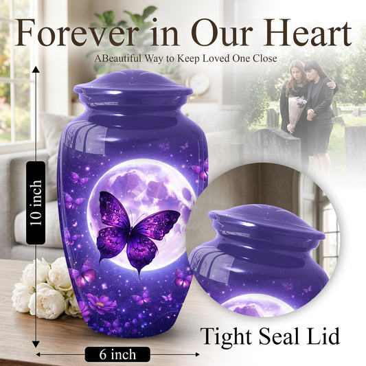 Purple Moon Butterfly Large  Urn for Mom | Butterfly Cremation Urn for Ashes