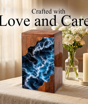 Wooden Ocean Wave Cremation Urn – Wooden Urn for Human Ashes