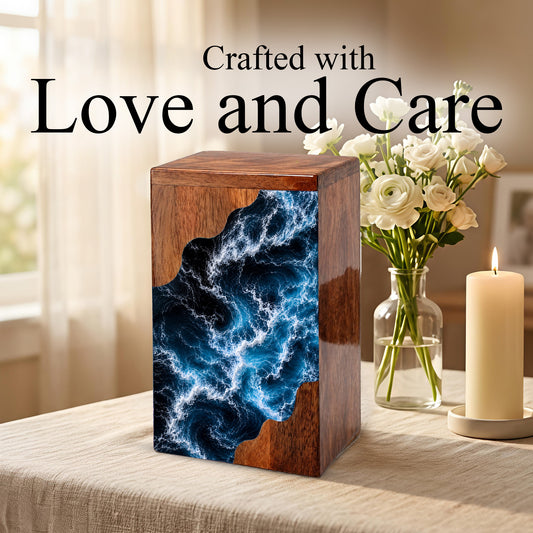 Wooden Ocean Wave Cremation Urn – Wooden Urn for Human Ashes