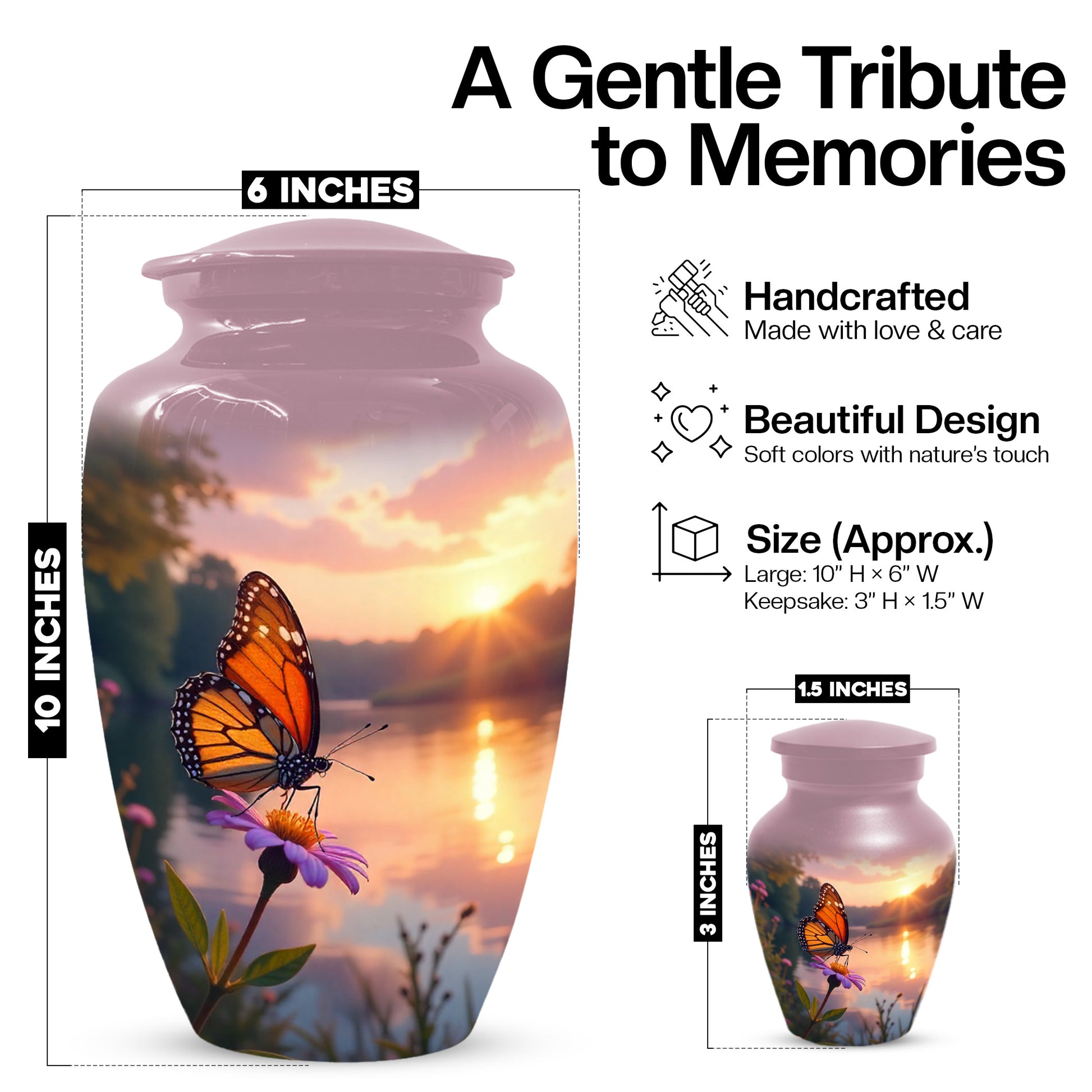 Butterfly Sunshine Urn for Human Ashes | Butterfly Sunrise Cremation Urn