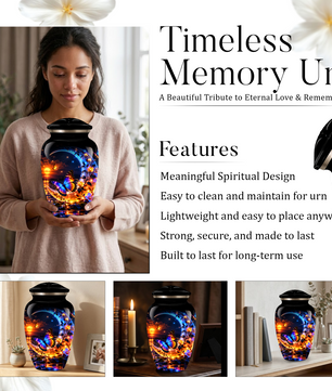 Butterfly Moon Cremation Urn for Adult Ashes, Personalized Adult Memorial Urn with Sunset and Floral Design