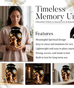 Kitten and Butterfly Cremation Urn for Adult Ashes, Personalized Cat Memorial Urn