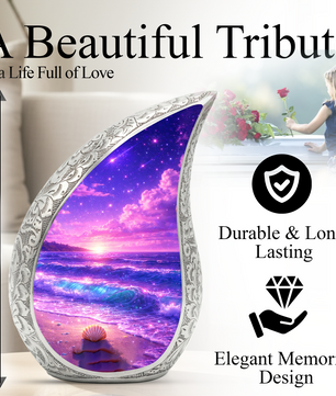 Purple Ocean Memorial Urn for Ashes, Adult Cremation Urn