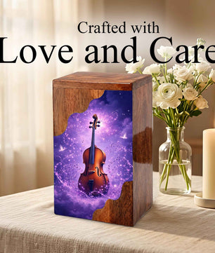 Violin Wooden Cremation Urn – Custom Music Memorial Urn | Wooden Urn for Human Ashes