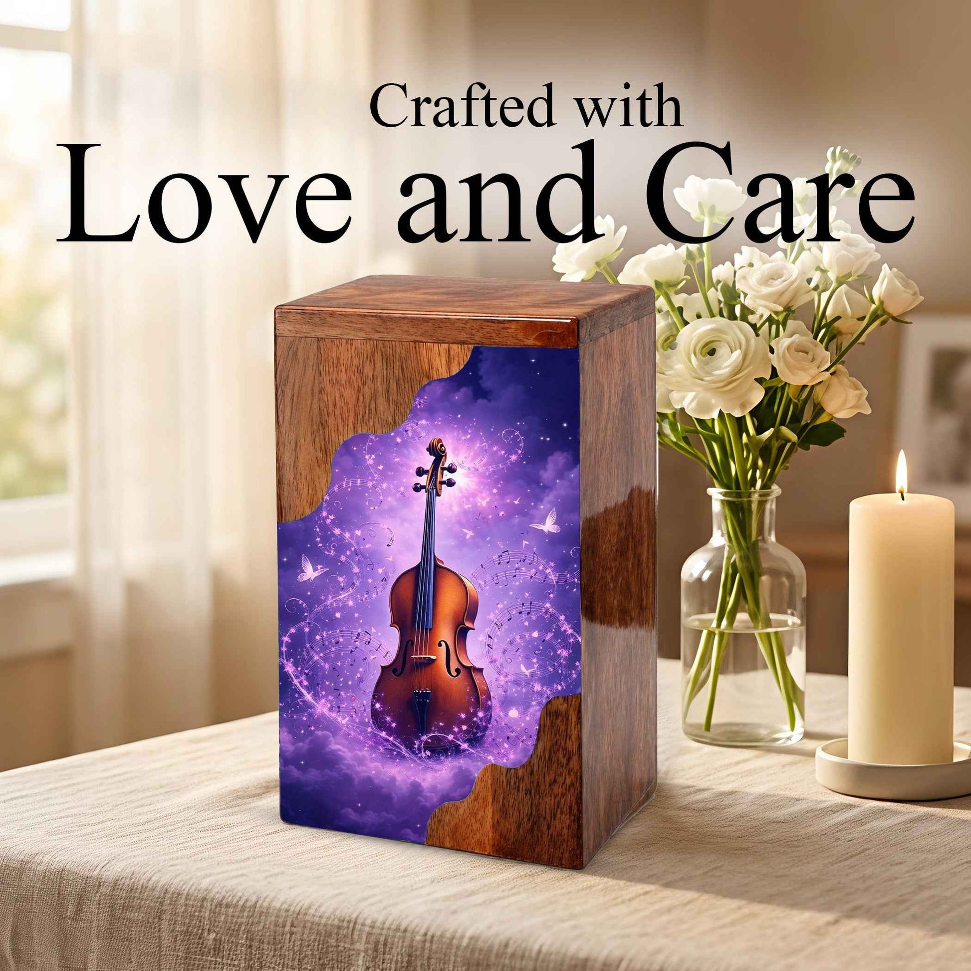 Violin Wooden Cremation Urn – Custom Music Memorial Urn | Wooden Urn for Human Ashes