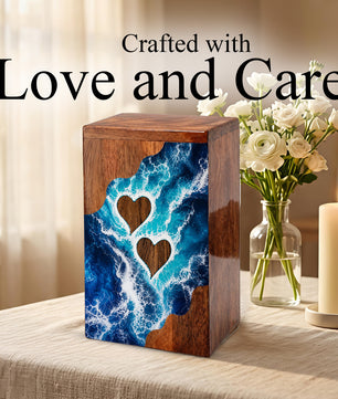 Ocean Heart Wooden Cremation Urn – Wooden Urn for Human Ashes