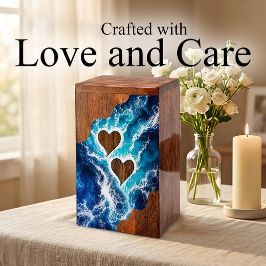 Ocean Heart Wooden Cremation Urn – Wooden Urn for Human Ashes