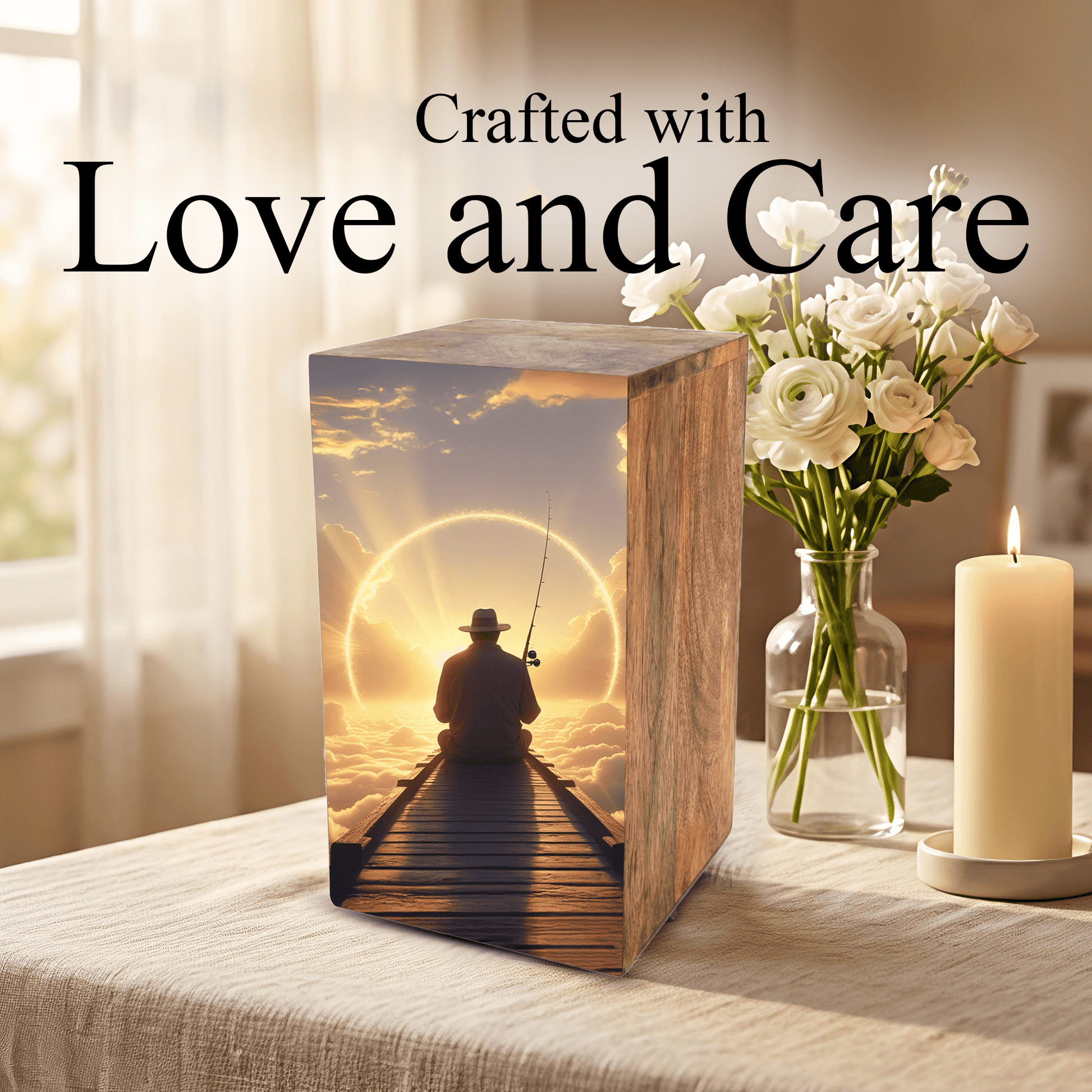 Gone Fishing in Heaven Urn For Ashes - Fisherman Urns Box For Dad