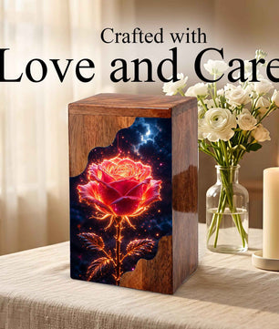 Rose Wooden Cremation Urn for Mom – Custom Memorial Wooden Urn for Human Ashes