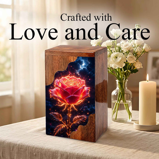 Rose Wooden Cremation Urn for Mom – Custom Memorial Wooden Urn for Human Ashes