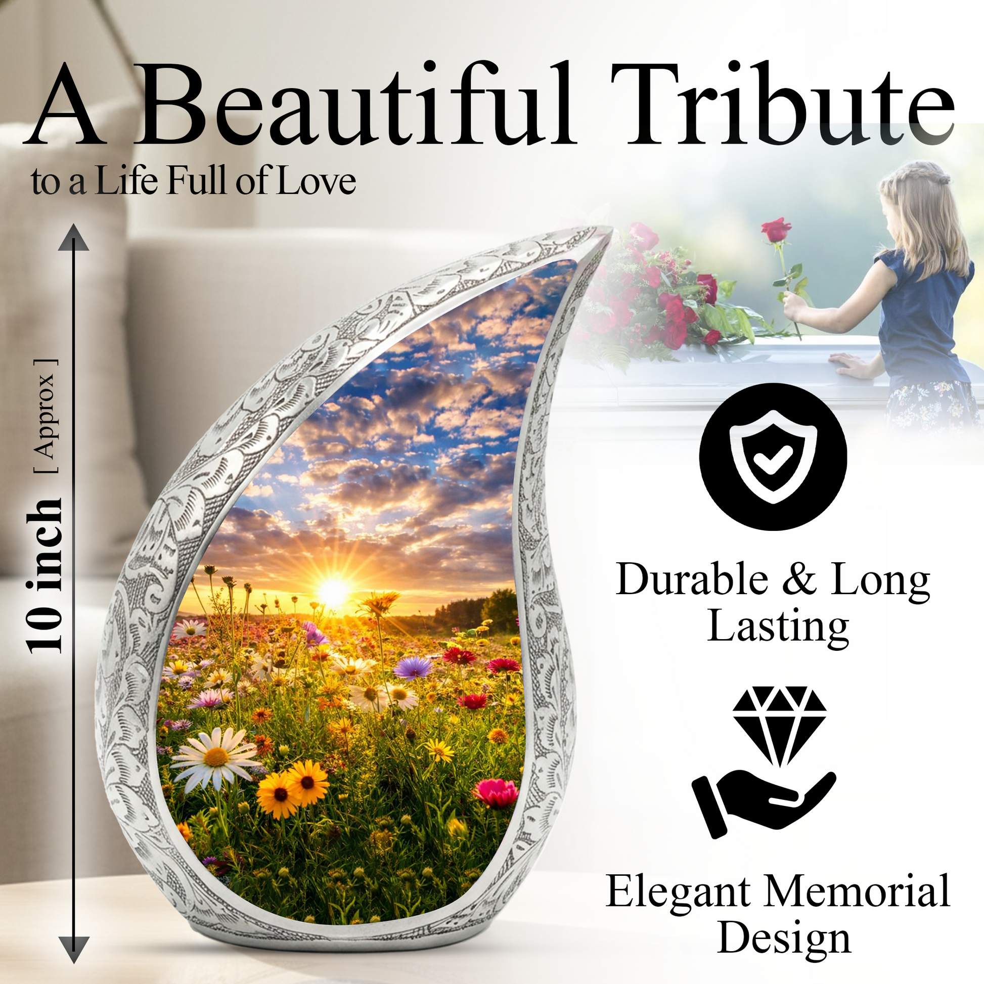 Sunflower Adult Urn for Human Ashes – Premium Sunflower Cremation Urn