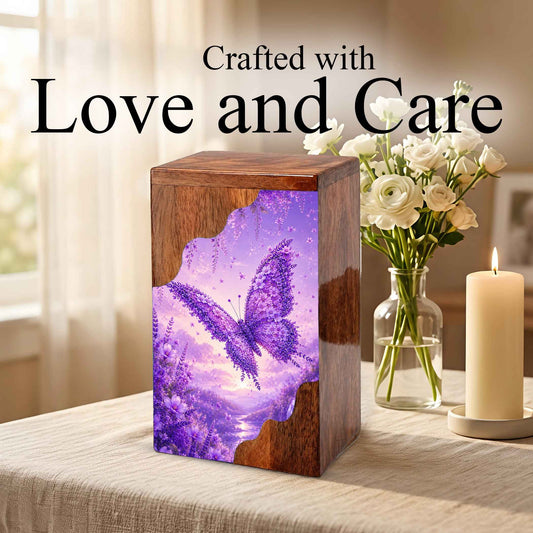 Butterfly Cremation Urn for Mom | Wooden Butterfly Urn for Human Ashes