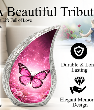 Beautiful Pink Butterfly Flower Cremation Urn for Adult Ashes