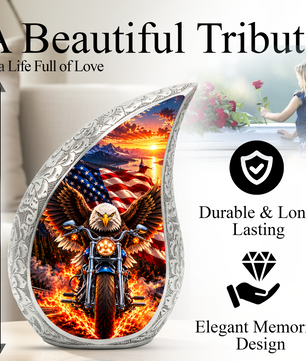 Patriotic Eagle Motorcycle Urn for Human Ashes, American Flag Adult Cremation Urn