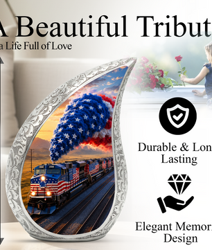 Patriotic American Flag Train Cremation Urn for Adult Ashes