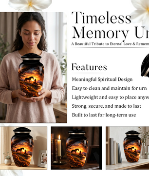 Personalized Adult Cremation Urn for Ashes, Custom Memorial Urn, Horse Sunset Artwork, Adult Urn