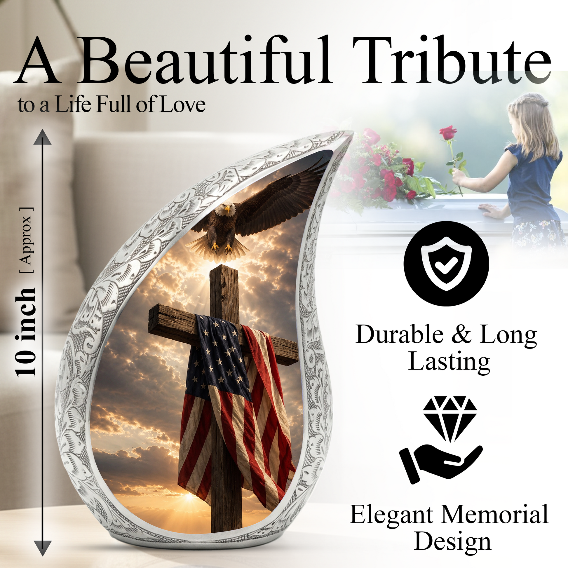 Cross Urn for Human Ashes | Christian Adult Cremation Urn for Men & Women