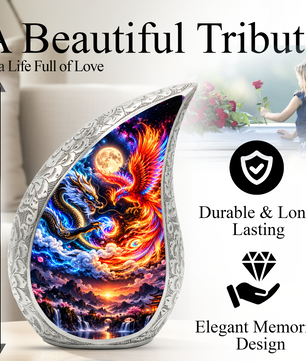 Dragon and Phoenix Cremation Urn for Ashes, Mythical Bird Adult Memorial Urn