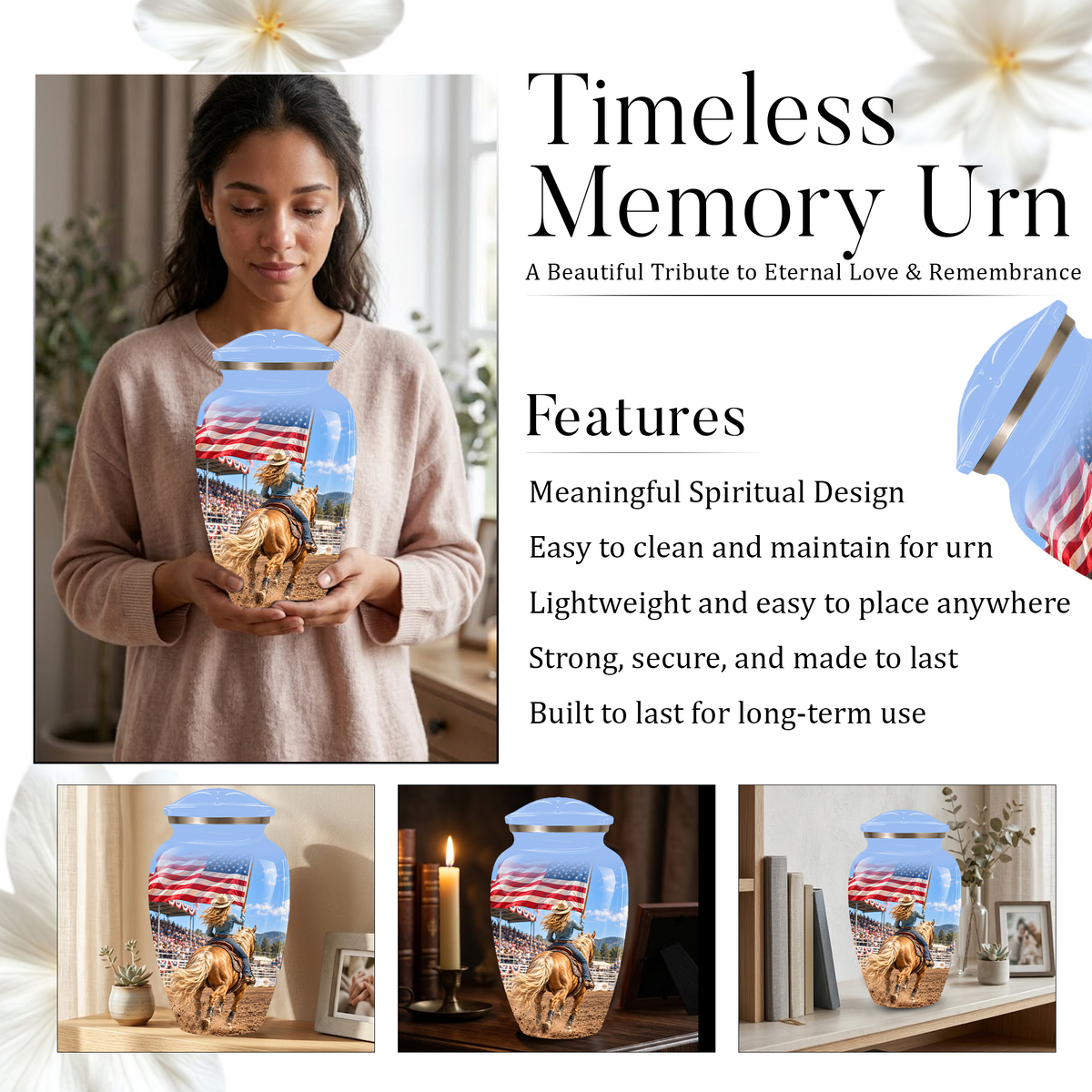 American Flag Cremation Urn – Personalized Cowgirl & Western Memorial Urn for Ashes