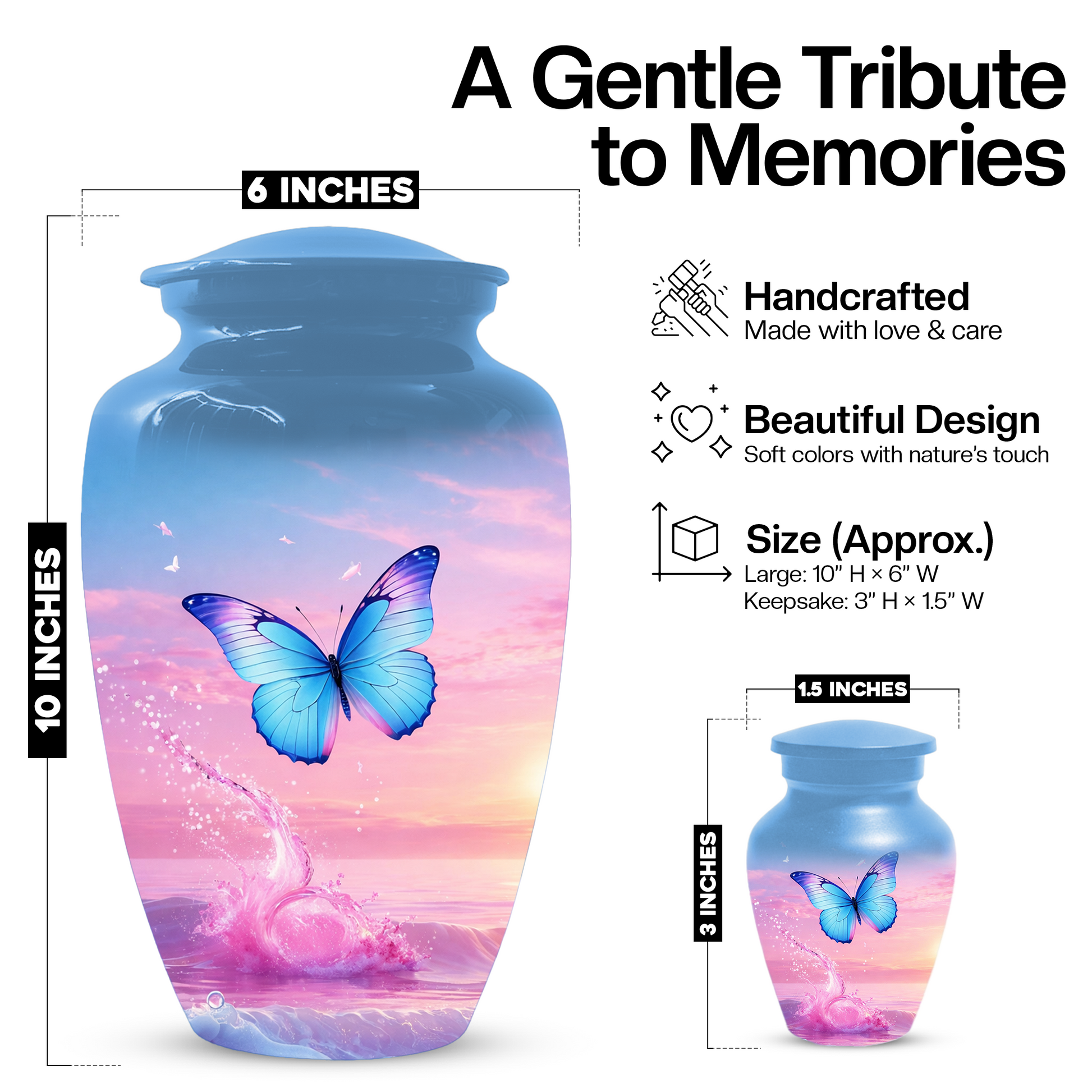 Butterfly Cremation Urn for Ashes | Blue Butterfly Memorial Urn for Mom