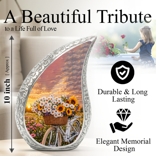 Sunflower Bicycle Adult Urn for Human Ashes – Premium Sunflower Bicycle Cremation Urn