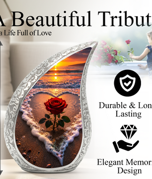 Beach Rose Cremation Urn for Human Ashes | Ocean Sunset Beach Themed Memorial Urn