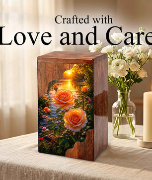 Rose Wooden Cremation Urn for Mom | Personalized Wooden Urn for Human Ashes