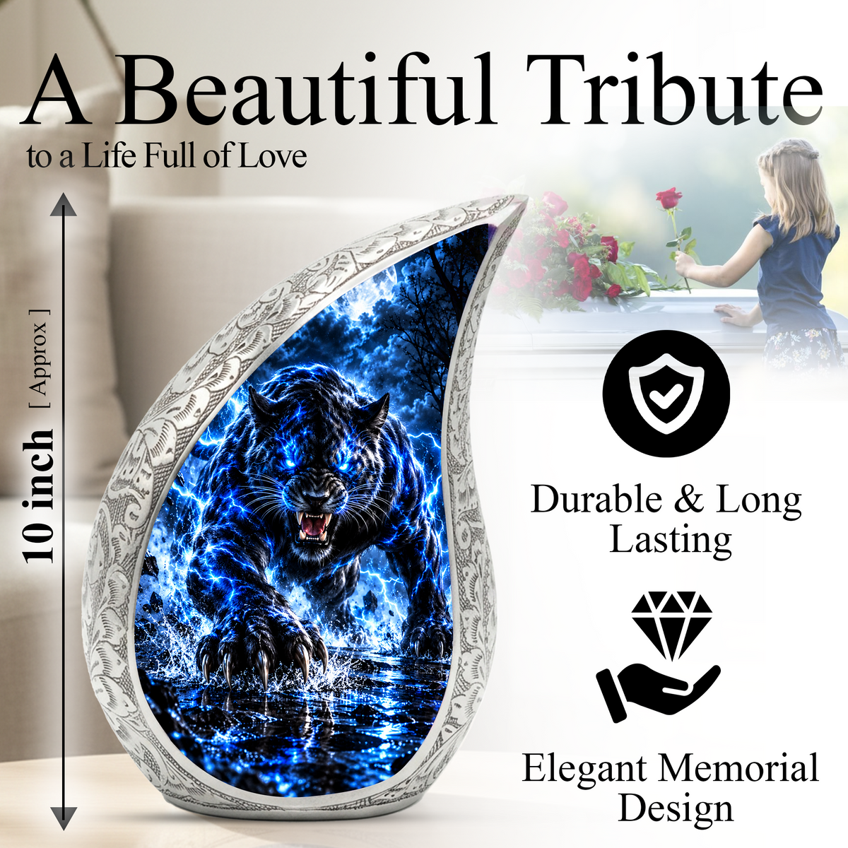 Black Panther Cremation Urn for Ashes, Panther Memorial Urn, Wildlife Adult Urn, Big Cat Cremation