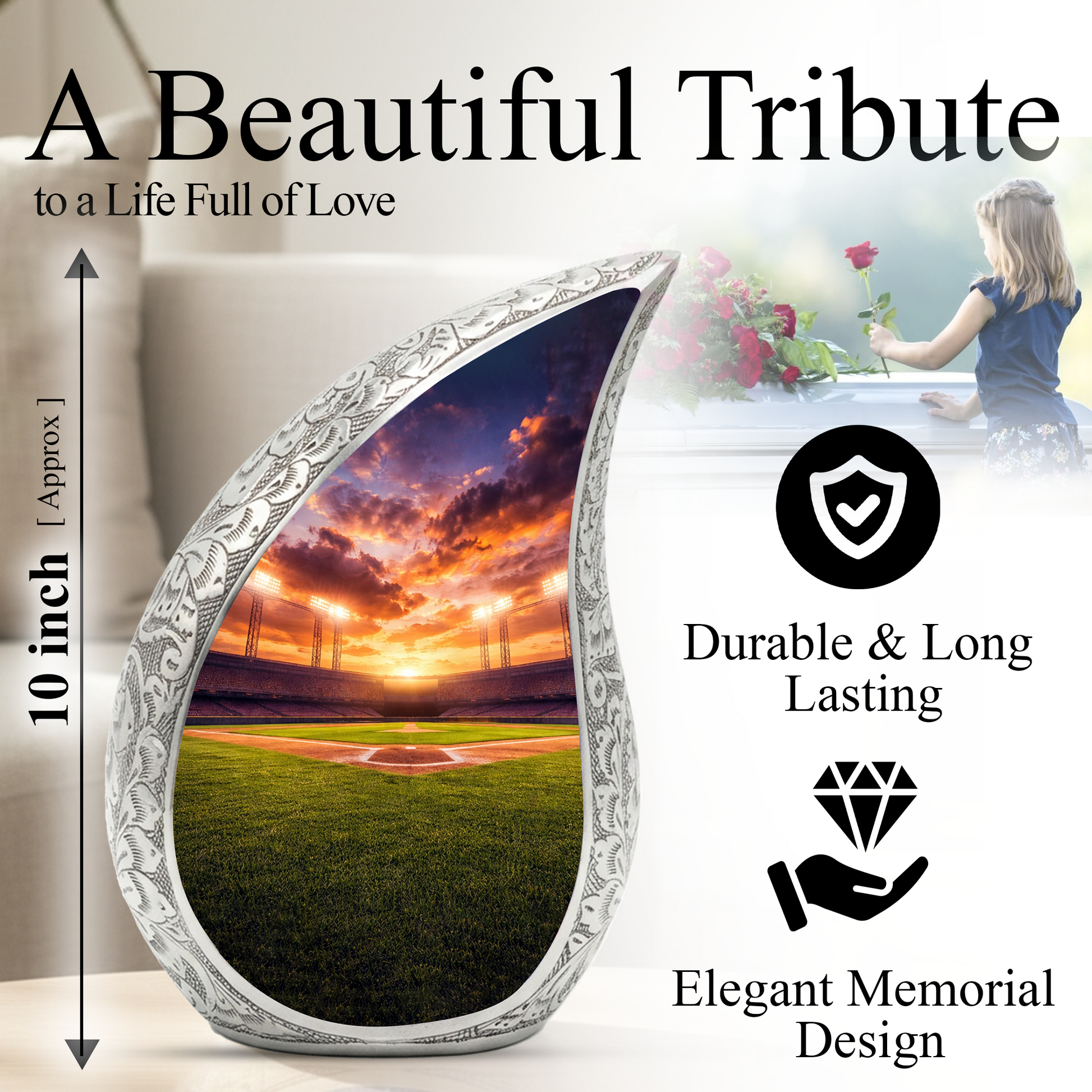 Baseball Stadium Adult Urn for Human Ashes – Premium Baseball Ground Cremation Urn