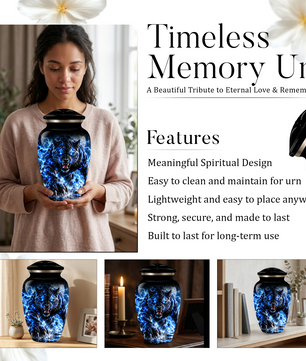 Black Panther Cremation Urn for Ashes, Blue Lightning Big Cat Urn for Human Ashes