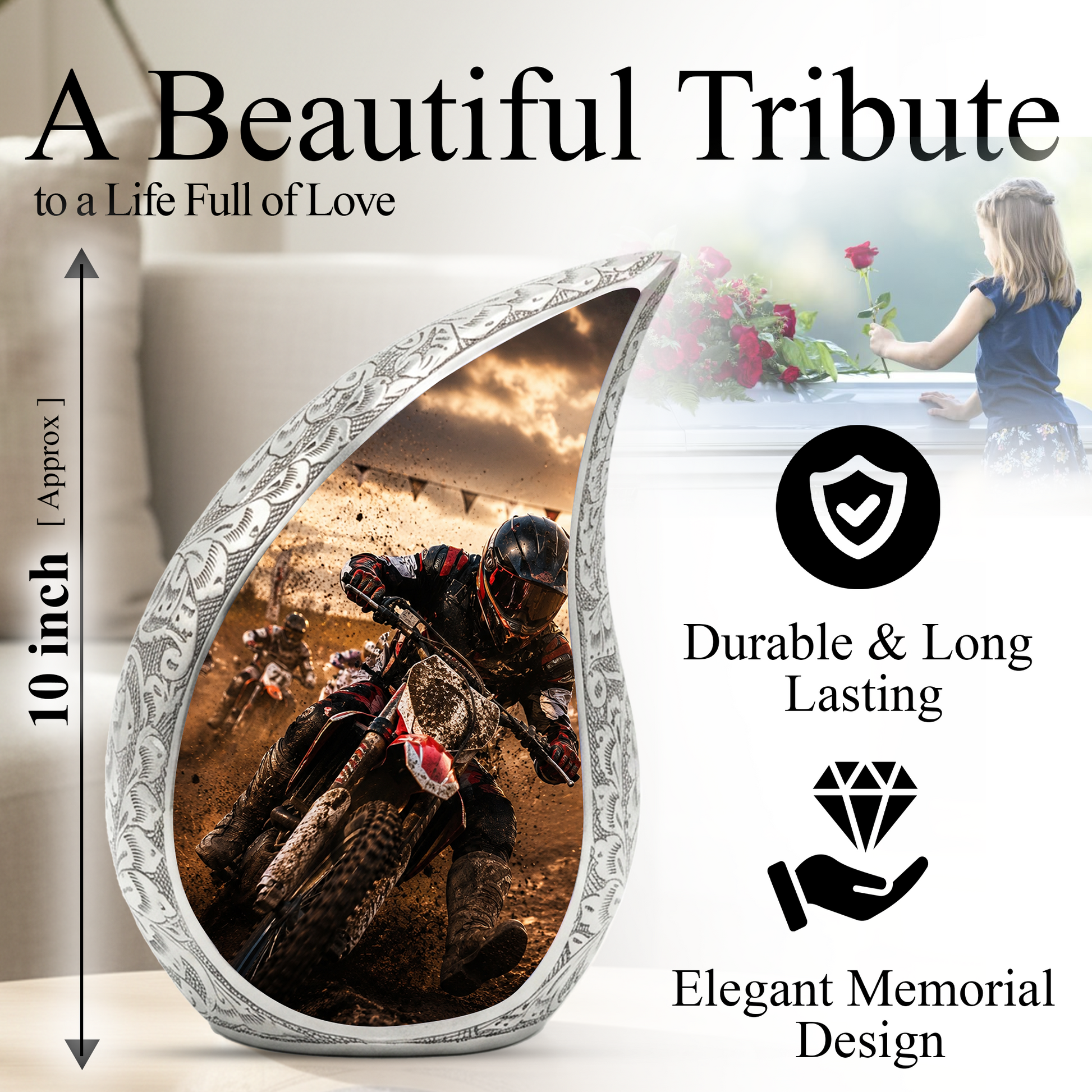 Motorcycle Rider Urn for Dad | Adult Male Cremation Urn for Ashes | Motorcycle Urns for Men