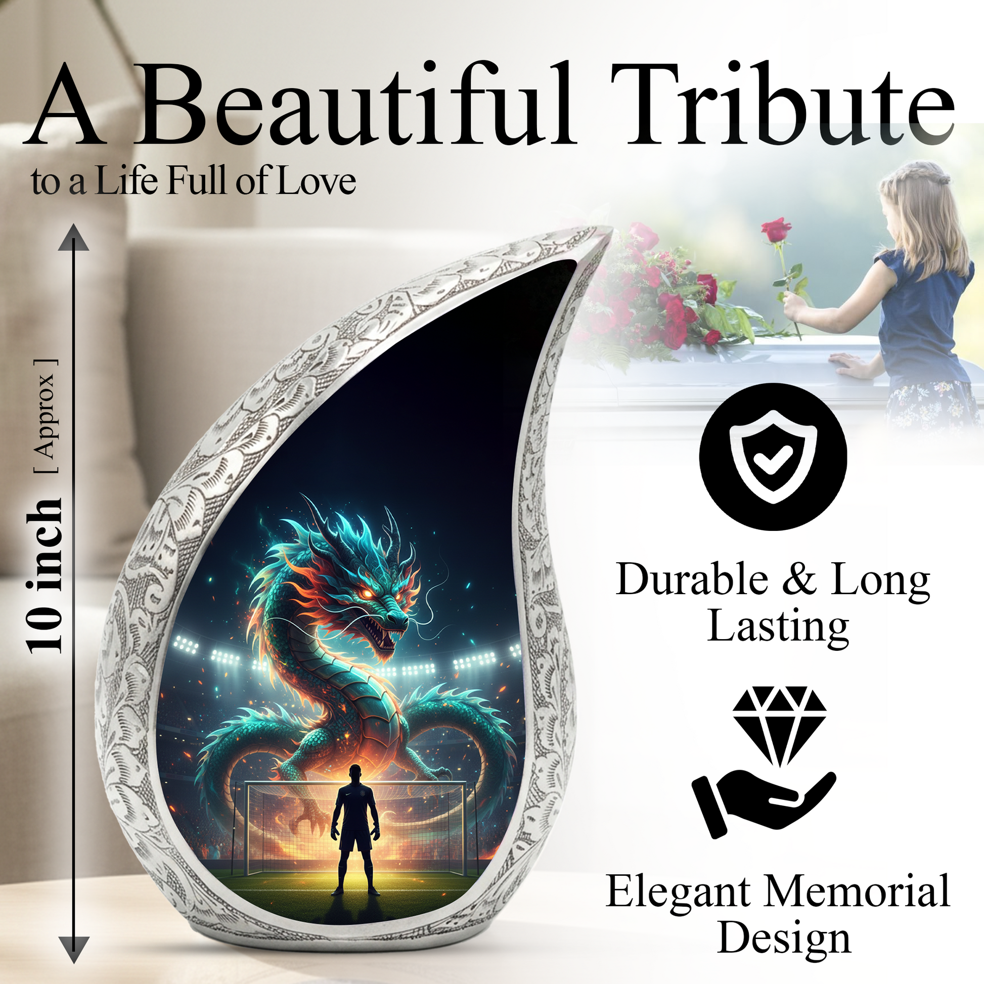 Dragon Soccer Memorial Urn for Dad | Personalized Adult Cremation Urn for Men