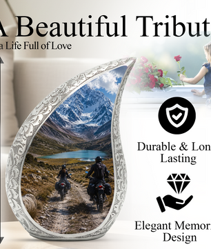 Motorcycle Rider Cremation Urn for Dad – Adventure Tribute Urn for Adult Male Ashes
