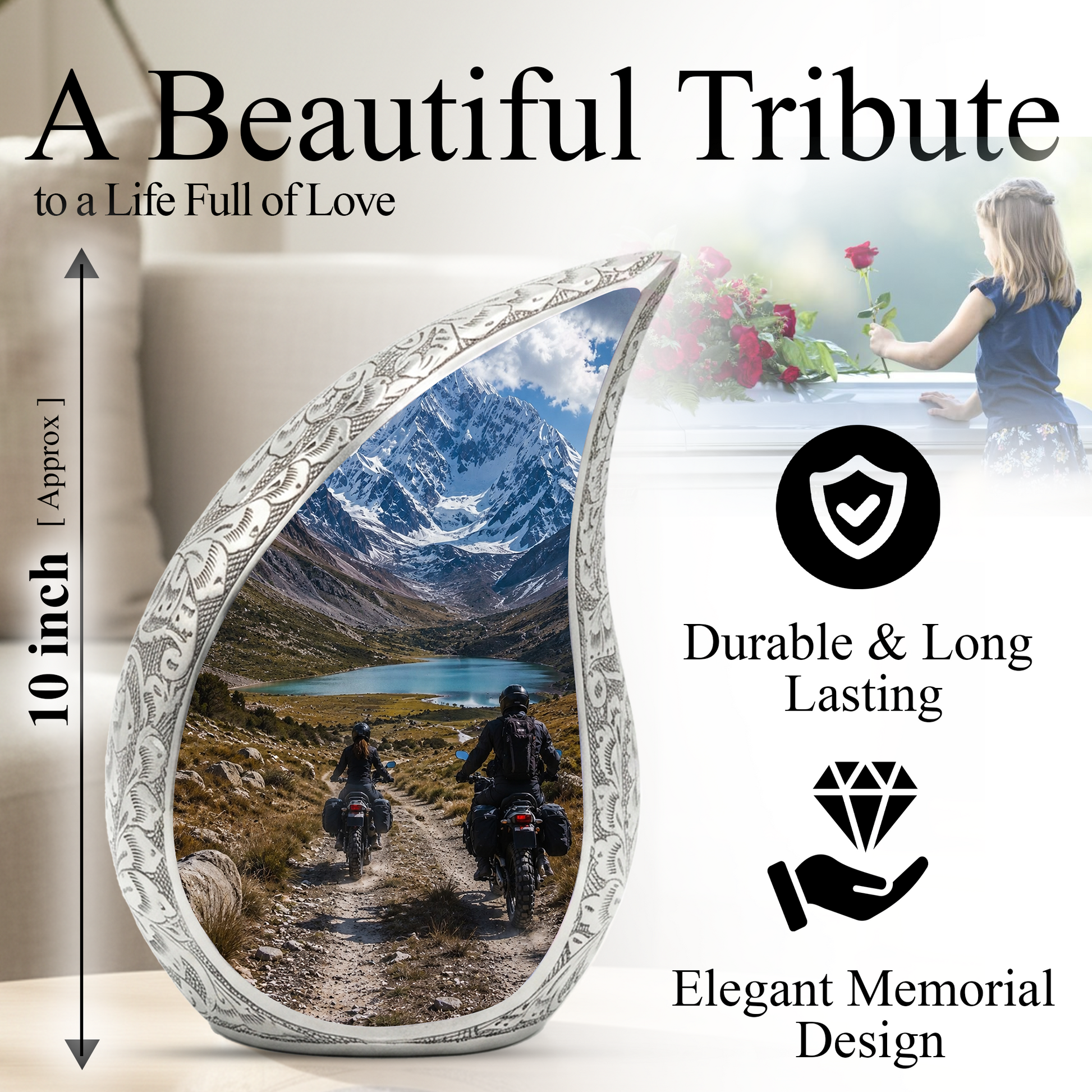 Motorcycle Rider Cremation Urn for Dad – Adventure Tribute Urn for Adult Male Ashes