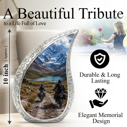 Motorcycle Rider Cremation Urn for Dad – Adventure Tribute Urn for Adult Male Ashes