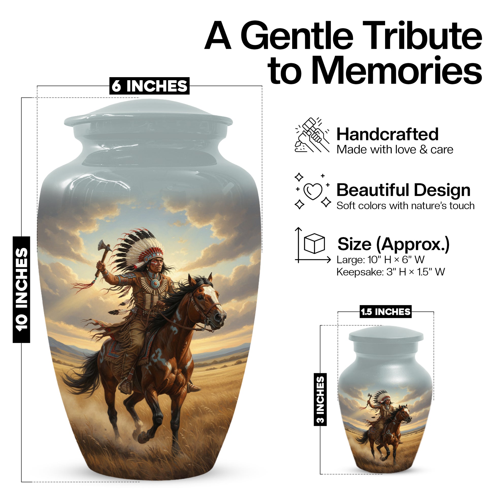 Warrior Horse Urn for Mom & Women | Unique Adult Female Cremation Urn for Human Ashes