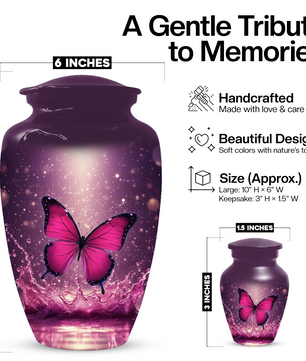 Personalized Pink Butterfly Cremation Urn for Ashes | Memorial Urn for Mom