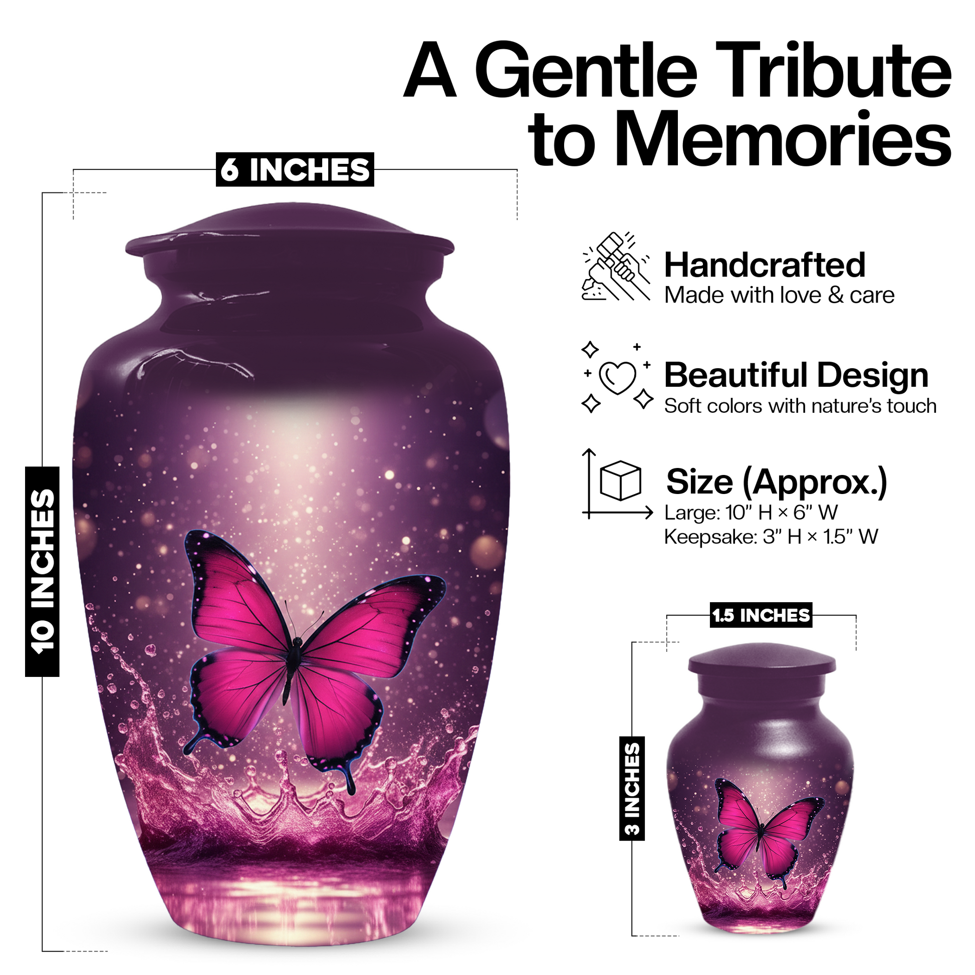 Personalized Pink Butterfly Cremation Urn for Ashes | Memorial Urn for Mom