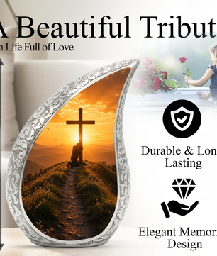 Cross Sunset Urn for Dad | Personalized Cremation Urn for Father's Ashes Memorial