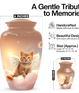 Angel Cat Urn for Ashes - Personalized Pet Memorial | Custom Metal Cremation Urn