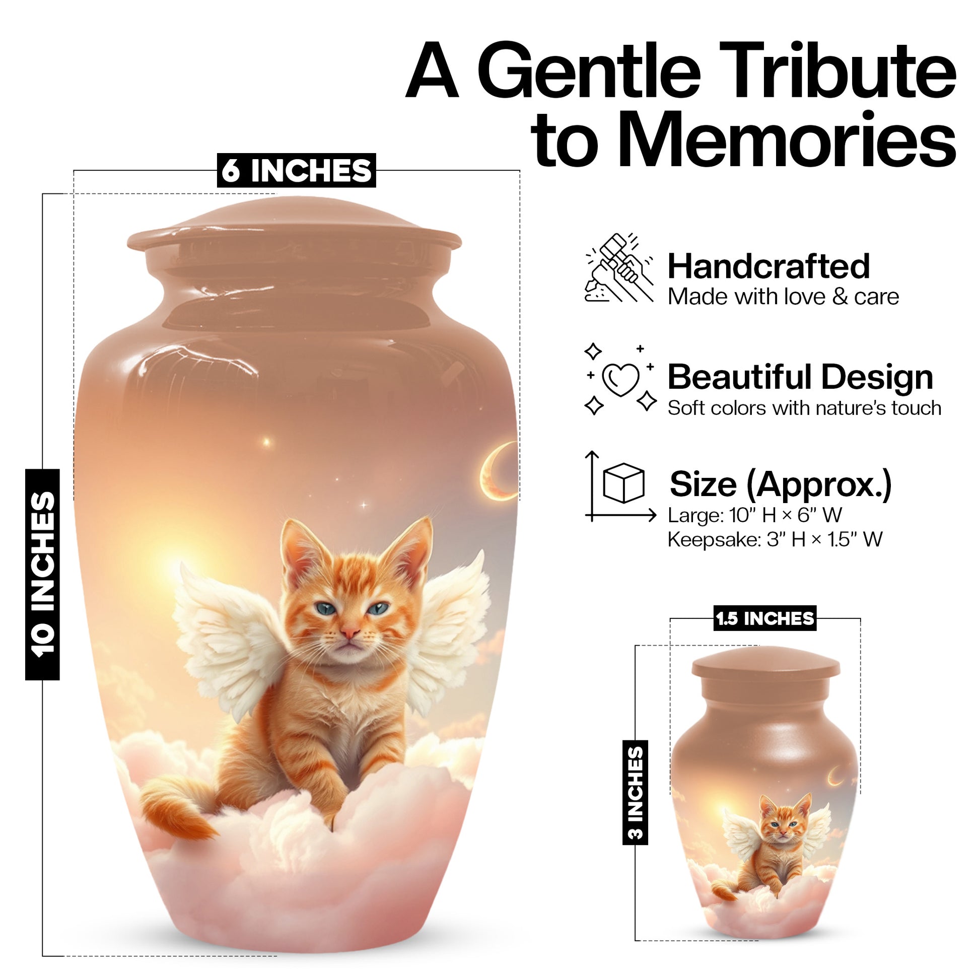Angel Cat Urn for Ashes - Personalized Pet Memorial | Custom Metal Cremation Urn
