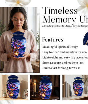 Owl Cremation Urn for Adult Ashes, Colorful Owl Under Moonlight Adult Urn for Human Ashes