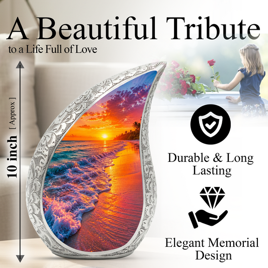 Beach Sunset Urn for Human Ashes | Ocean Sunset Beach Cremation Urn