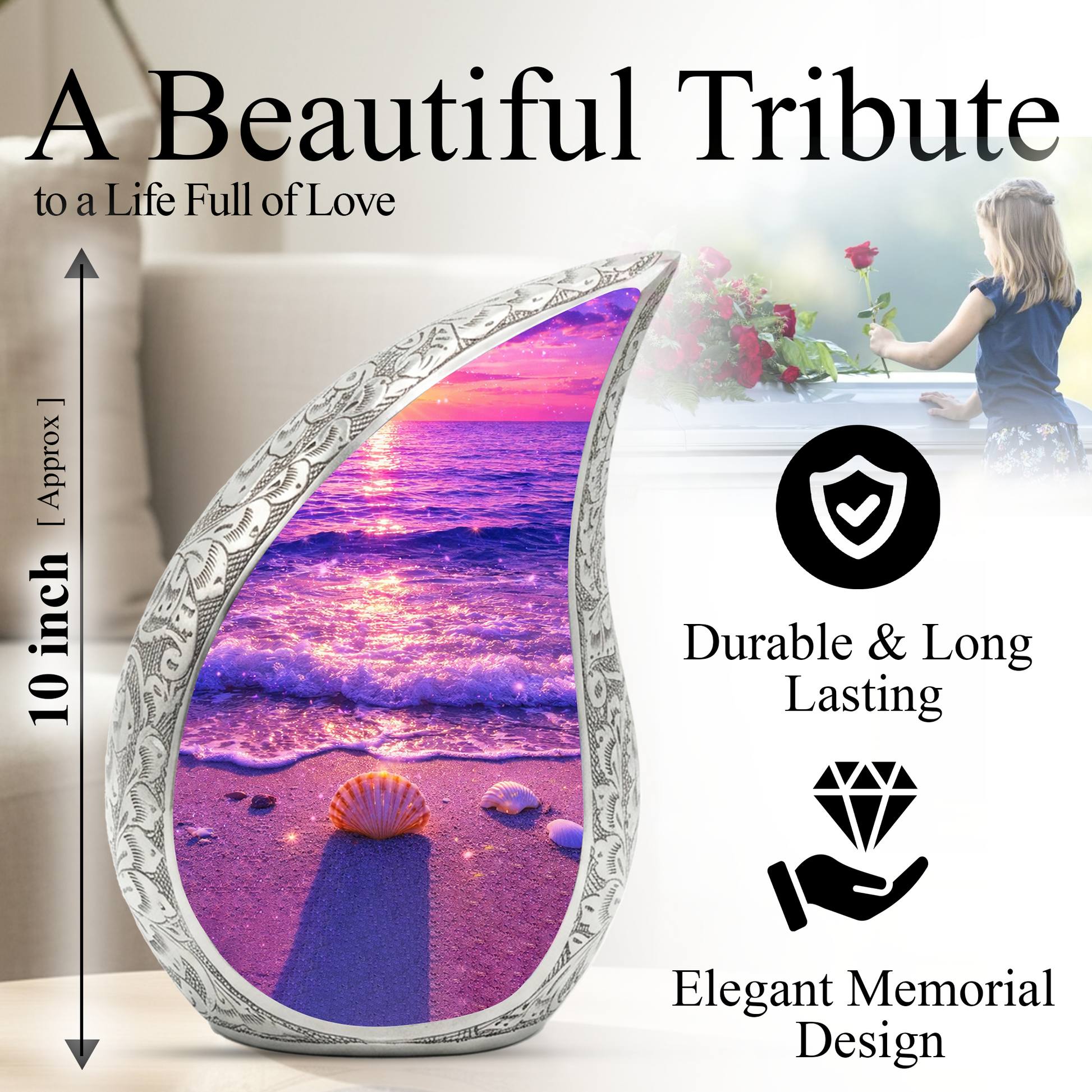Tilt Pink Beach Ocean Cremation Urn for Adult Ashes